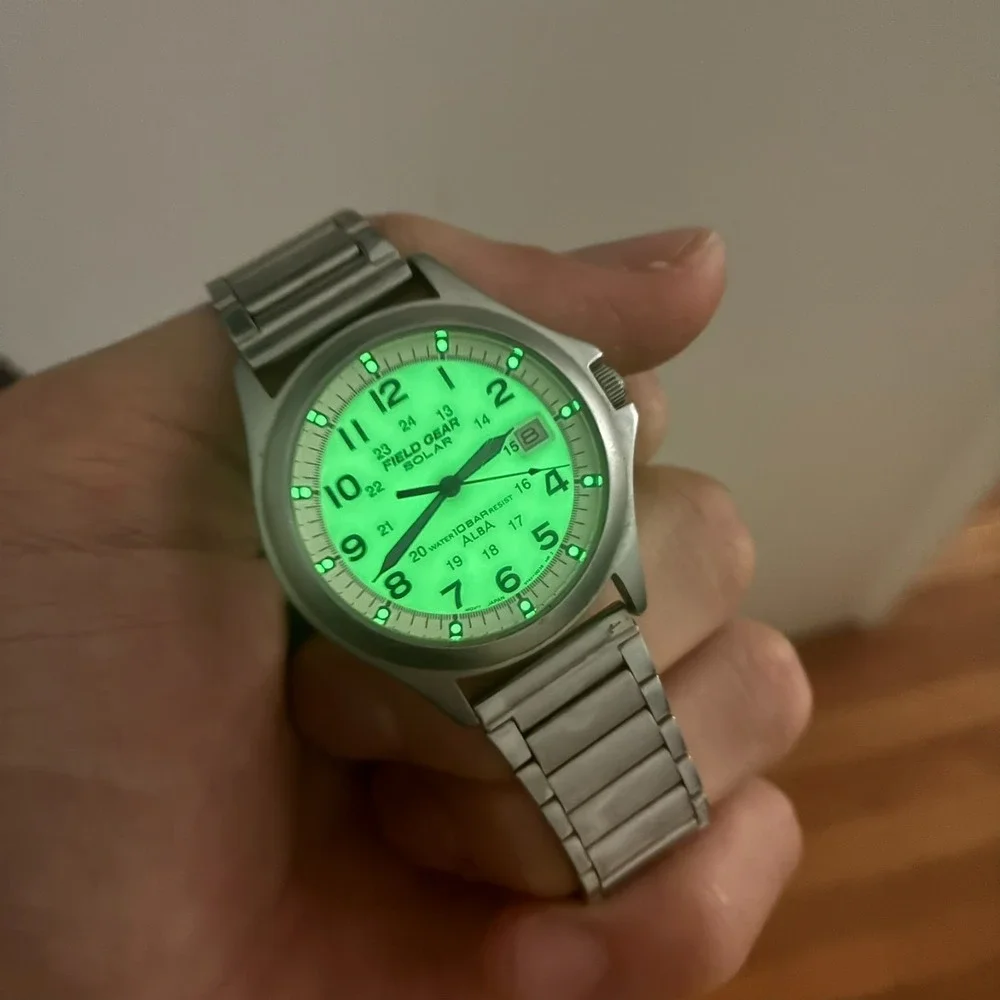 Vintage Seiko Alba Field Gear Solar V145-0B30 Military Men Watch- Working!